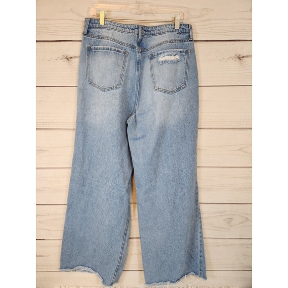 Abound Women's 100% Cotton Wide Leg Light Wash Distressed Denim Jeans Size 32 - Picture 2 of 7